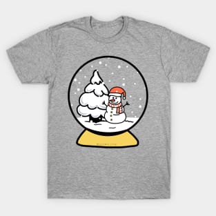 Christmas Snowman With A Santa Hat In Snow Globe T-Shirt